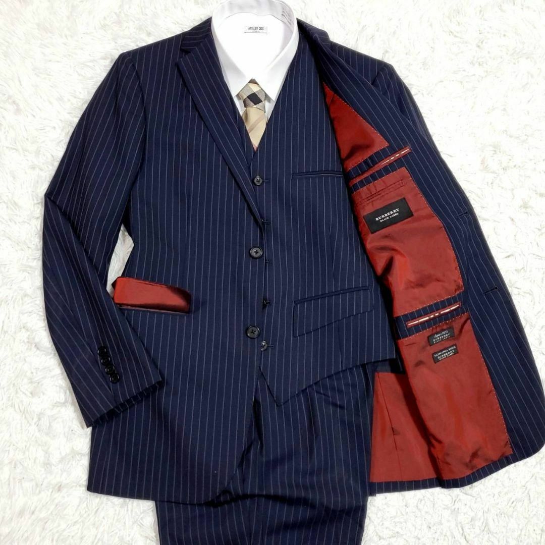 BURBERRY BLACK LABEL(バーバリーブラックレーベル)の極美品 L バーバリーブラックレーベル スーパー110タスマニアウール 3P 紺 メンズのスーツ(セットアップ)の商品写真
