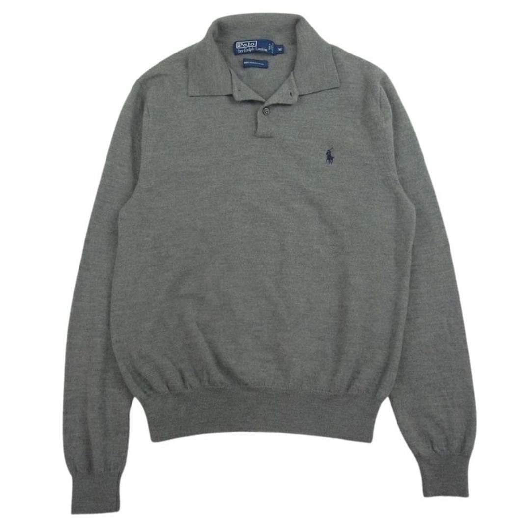 POLO RALPH LAUREN(ポロラルフローレン)のPOLO RALPH LAUREN ポロ・ラルフローレン メリノウール ニット ポロシャツ グレー系 M【中古】 レディースのトップス(ニット/セーター)の商品写真