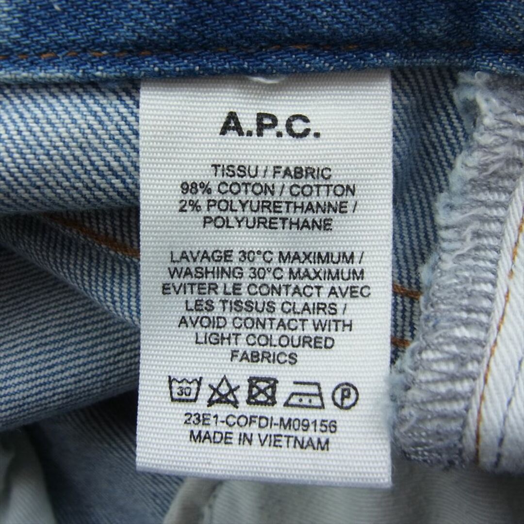 A.P.C(アーペーセー)のA.P.C. アーペーセー 23SS 23E1-COFDI-M09156 Fairfax Jeans 34インチ フェアファックス ボタンフライ ジーンズ ワイド デニムパンツ インディゴブルー系 34【中古】 メンズのパンツ(その他)の商品写真