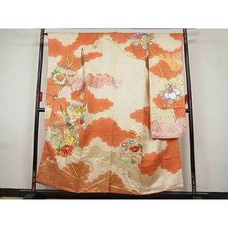 平和屋-こころ店■豪華振袖　駒刺繍　雲重ね草花丸紐文　暈し染め　金銀糸　金銀彩　着丈151.5cm　裄丈66cm　正絹　逸品　A-br7893(振袖)