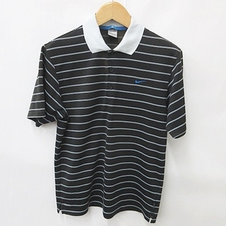 ナイキ(NIKE)のナイキ NIKE ゴルフ ポロシャツ 半袖 ボーダー リブ 刺繍 黒 白 L(ウエア)