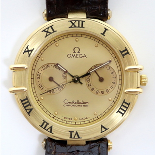 オメガ(OMEGA)の【OMEGA】オメガ コンステレーション・デイデイト 腕時計 クオーツ YG×革ベルト ゴールド文字盤 /kt09429tg(腕時計)
