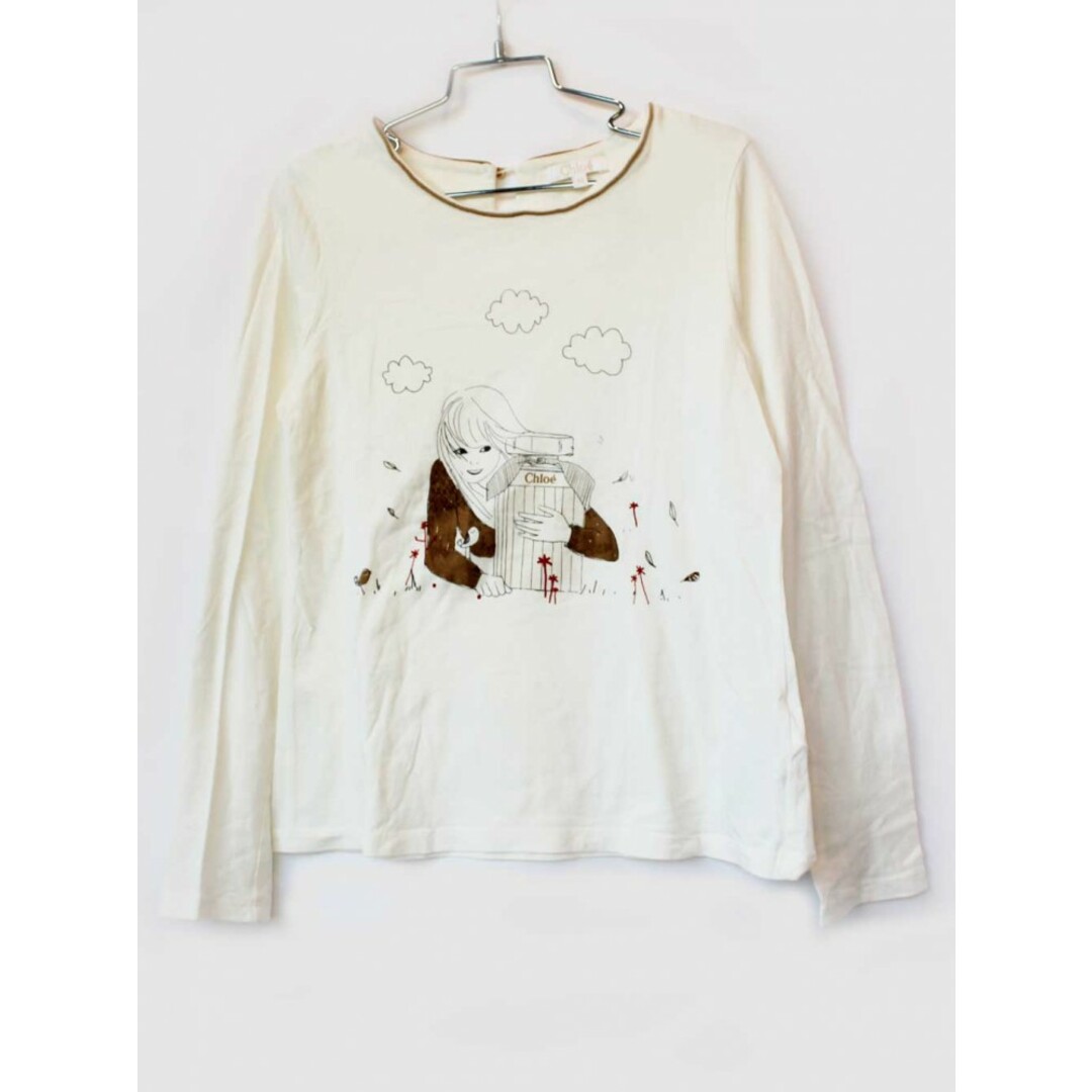 Chloe(クロエ)の【春物 新入荷!】[クロエ/Chloe]140cm 長袖カットソー/長袖Tシャツ/ロンT 白×茶【中古】子供服 キッズ kids ジュニア 女の子 春秋 tops 312042 キッズ/ベビー/マタニティのキッズ服女の子用(90cm~)(Tシャツ/カットソー)の商品写真