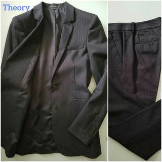 セオリー(theory)の【美品】セオリー　パンツスーツ　ネイビーに白ストライプ(スーツ)