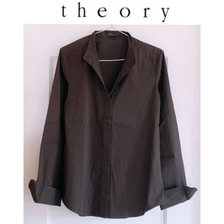 セオリー(theory)の美品◆theory セオリー バンドカラー スタンドカラーシャツ ダークブラウン(シャツ/ブラウス(長袖/七分))