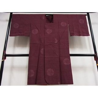 平和屋-こころ店■道行コート　紬地　花丸文　紫鳶色地　ロング丈　正絹　逸品　1B-ph0387(着物)