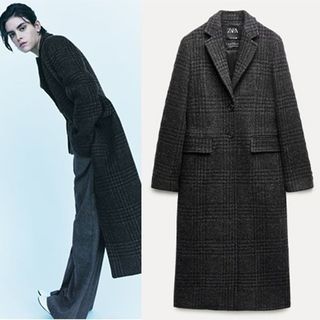 ザラ(ZARA)のZW COLLECTION MANTECOウールブレンド チェックコート (ロングコート)