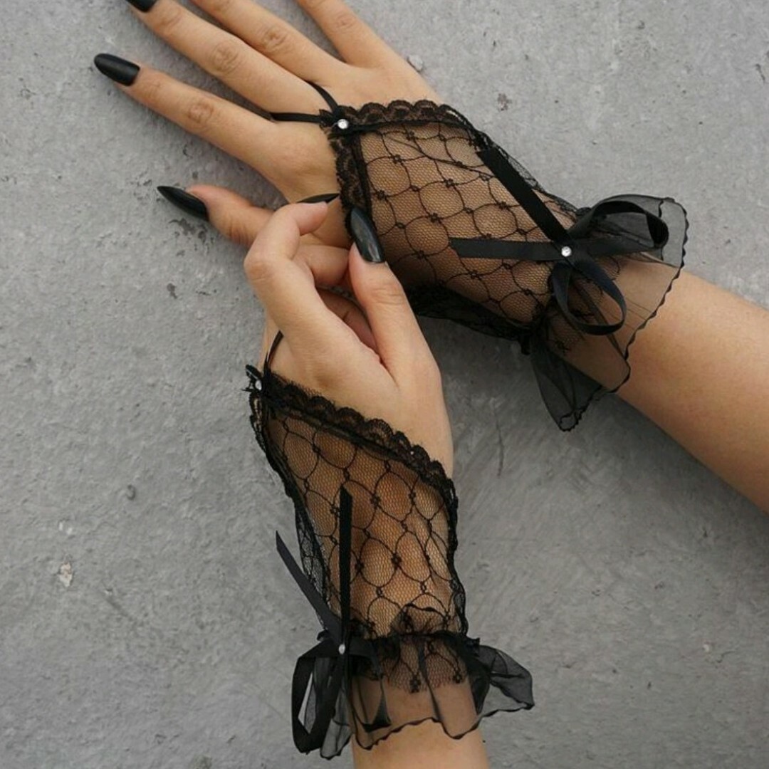 新品 手袋 黒 レース 量産 女子 準備 病みかわ 地雷 メイド コスプレ レディースのファッション小物(手袋)の商品写真
