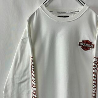 Harley Davidson - ハーレーダビッドソン　ロングTシャツ　ワンポイントロゴ　古着　ホワイト　Lサイズ