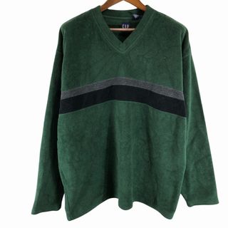 SALE/// 90年代 GAP ギャップ フリース Vネック 長袖Ｔシャツ 大きいサイズ  カジュアル グリーン (メンズ XXL) P0856