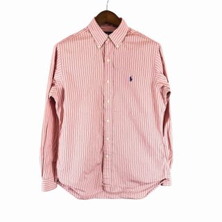 SALE/// RALPH LAUREN ラルフローレン ボタンダウン長袖シャツ アメカジ ストライプ ピンク (メンズ M) P1112(シャツ)