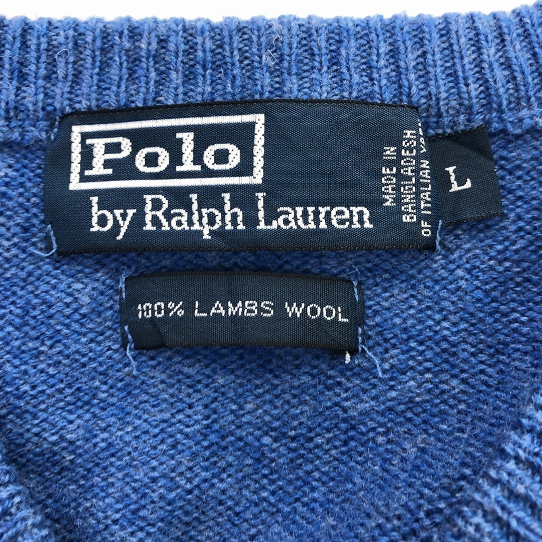 POLO RALPH LAUREN(ポロラルフローレン)のSALE/// 90年代 Polo by Ralph Lauren ポロ ラルフローレン Vネック セーター 防寒  アメカジ ブルー (メンズ L) P1110 メンズのトップス(ニット/セーター)の商品写真
