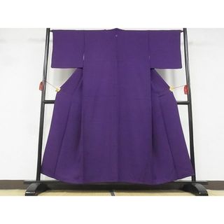 平和屋-こころ店■上質な色無地　草花地紋　紫紺色　着丈152.5cm　裄丈64.5cm　正絹　逸品　B-zg9087(着物)