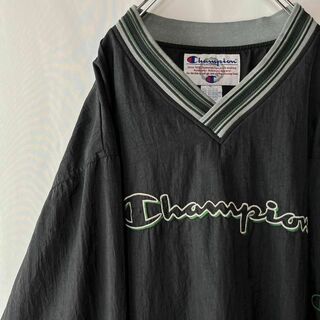 チャンピオン　ナイロンプルオーバージャケット　ビッグロゴ　ゲームシャツ　ブラック