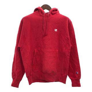 チャンピオン(Champion)のChampion チャンピオン リバースウィーブ スウェット パーカー ワンポイントロゴ トップス レッド (メンズ M) 中古 古着 P7543(パーカー)