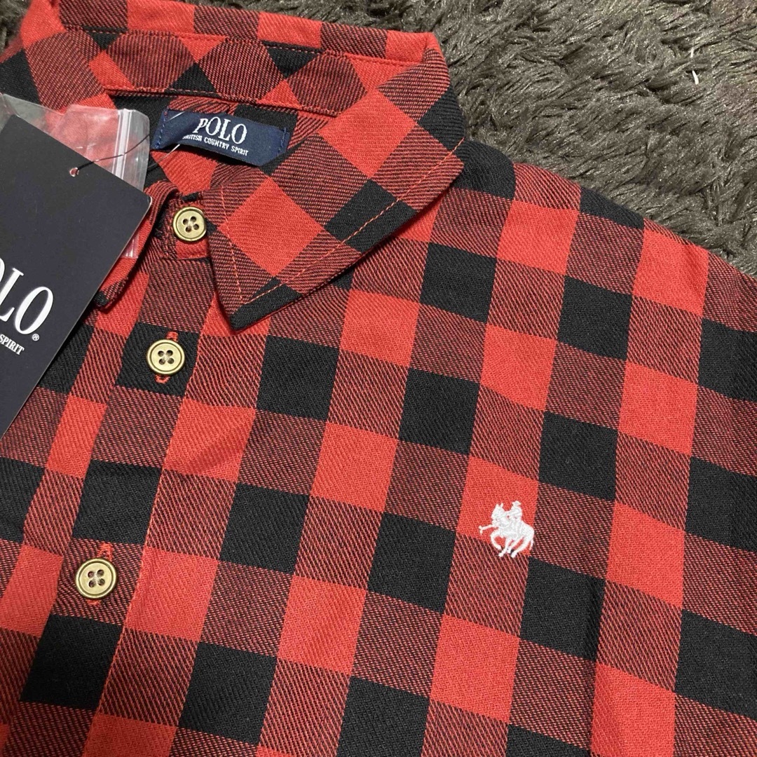 POLO RALPH LAUREN(ポロラルフローレン)のPOLO 新品タグ付き 赤ブロックチェック長袖シャツ 110cm キッズ/ベビー/マタニティのキッズ服男の子用(90cm~)(Tシャツ/カットソー)の商品写真