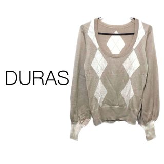 デュラス(DURAS)のDURAS【美品】アーガイル柄 Uネック 長袖 ニット トップス(ニット/セーター)