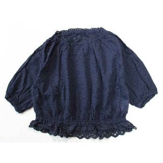 ハッカキッズ(hakka kids)の☆ハッカキッズ/HAKKA kids☆100cm 五分袖ブラウス 紺 【中古】子供服 キッズ kids 女の子 春 123032 tops(シャツ/カットソー)