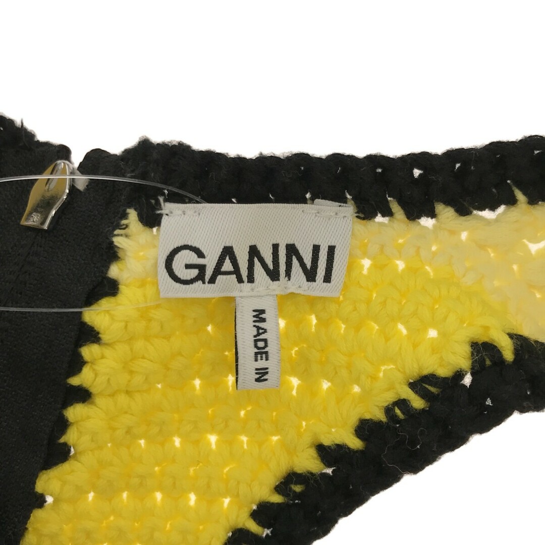 GANNI ガニー 23SS コットンクロシェニットタンクトップ イエロー ブラック 44 レディースのトップス(タンクトップ)の商品写真