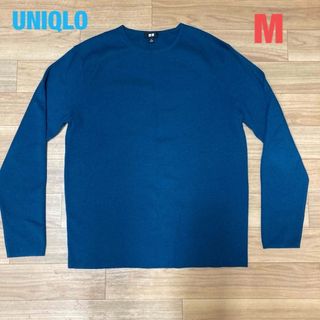 ユニクロ(UNIQLO)のユニクロ ミラノリブクルーネックセーター M ブルー(ニット/セーター)