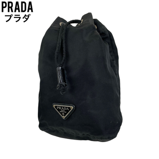 プラダ(PRADA)の良品　PRADA プラダ　ポーチ　バニティ　巾着　三角ロゴ　ブラック　黒(ポーチ)