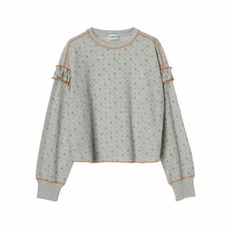 グリーンパークス(green parks)の【杢グレー】Double Flags フラワーptワッフルロンTEE 24SSフリル/長袖/クルーネック/花柄(カットソー(長袖/七分))