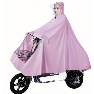 新品　自転車用 レインコート ポンチョ 男女兼用 クリアバイザー　ピンク (レインコート)