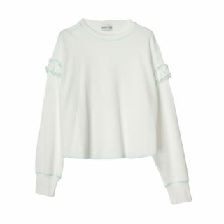 グリーンパークス(green parks)の【オフホワイト】Double Flags ワッフルカラーstロンTEE 24SS/フリル/長袖/クルーネック(カットソー(長袖/七分))