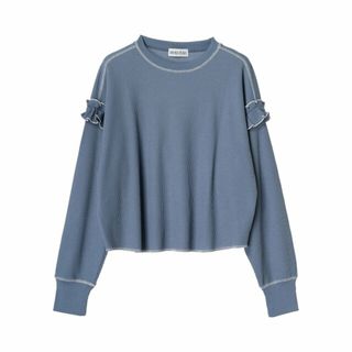 グリーンパークス(green parks)の【ブルー】Double Flags ワッフルカラーstロンTEE 24SS/フリル/長袖/クルーネック(カットソー(長袖/七分))