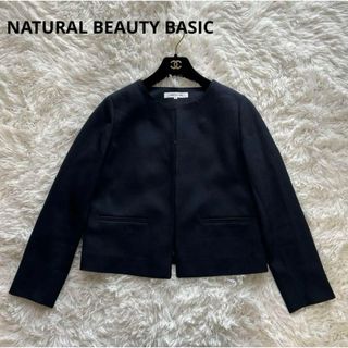 ナチュラルビューティーベーシック(NATURAL BEAUTY BASIC)のNATURAL BEAUTY BASIC ノーカラージャケット ネイビー M(ノーカラージャケット)