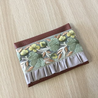 インド刺繍リボンのオープンポケット付きポケットティッシュケース(ポーチ)