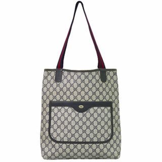 グッチ(Gucci)の本物 グッチ GUCCI オールドグッチ シェリーライン GGスプリーム トートバッグ ショルダーバッグ ベージュ ネイビー Shelly Line バッグ 中古(トートバッグ)