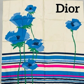 クリスチャンディオール(Christian Dior)の★Christian Dior★スカーフ 花 ボーダー ホワイト ブルー ピンク(バンダナ/スカーフ)