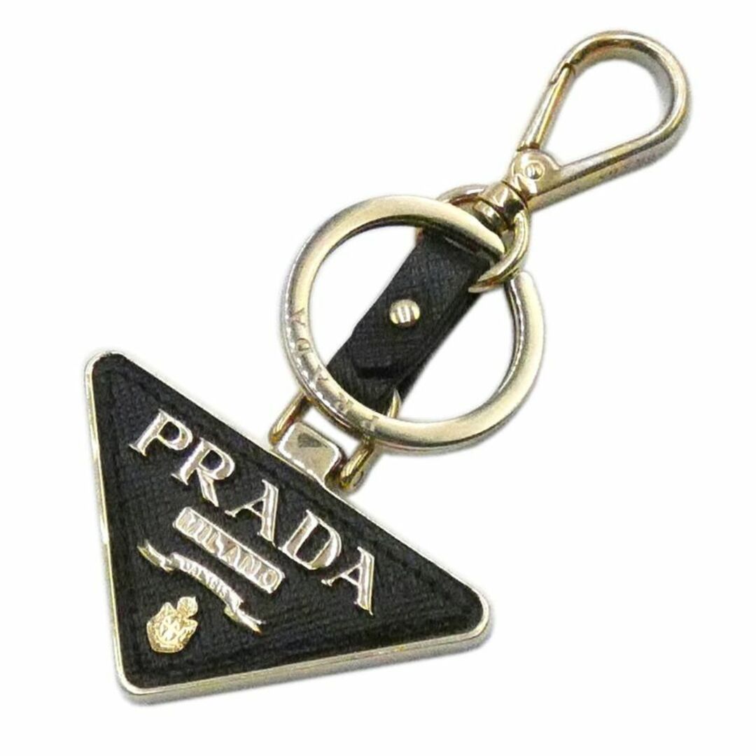 PRADA(プラダ)のプラダ キーリング PRADA サフィアーノxメッキ トライアングル ロゴ ブラックxゴールド レディース 1PP128 T-YJP06194 レディースのファッション小物(キーホルダー)の商品写真