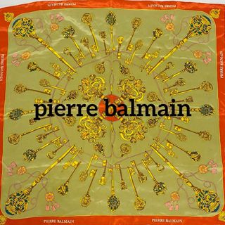 ピエールバルマン(Pierre Balmain)の★pierre balmain★ スカーフ 大判 鍵 シルク オレンジ カーキ(バンダナ/スカーフ)