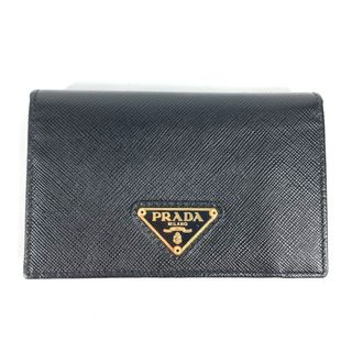 プラダ(PRADA)のプラダ PRADA トライアングルロゴ 三角ロゴ プレート 1M0504 2つ折り財布 コンパクトウォレット カードケース サフィアーノレザ－ ブラック 美品(その他)