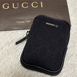 グッチ(Gucci)の707✨美品✨グッチ シガレットケース ポーチ GGキャンバス レザー ブラック(ポーチ)