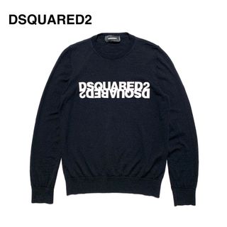 ディースクエアード(DSQUARED2)の☆美品 ディースクエアード ロゴ クルーネック ニット セーター 黒 イタリア製(ニット/セーター)