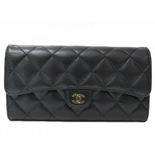 シャネル(CHANEL)のCHANEL　シャネル　クラシックロングフラップウォレット　マトラッセ長財布　キャビアスキン　黒　ブラック　ゴールド金具　レディース　ギフト　プレゼント包装可【中古】松前R56号店(財布)