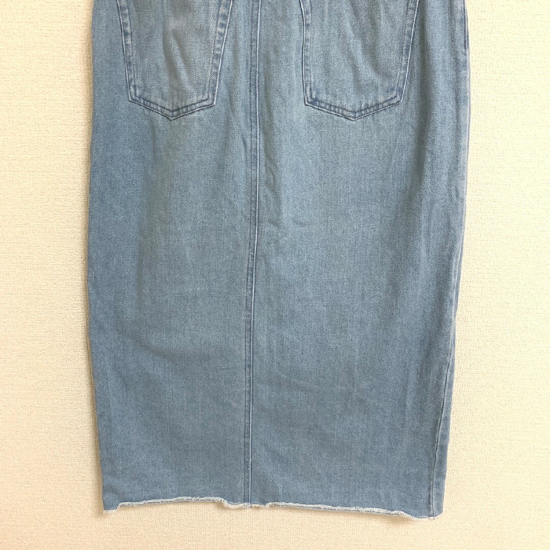 LOWRYS FARM(ローリーズファーム)のローリーズファーム　デニムスカート　L　ブルー　スリット　フリンジ　綿100% レディースのスカート(ロングスカート)の商品写真