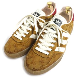 グッチ(Gucci)の極美品 GUCCI グッチ adidas 707868 GAZELLE キャンバス レザー GG柄  ローカットスニーカー ゴールド レッド ホワイト 27 箱・保存袋付き イタリア製 メンズ(スニーカー)