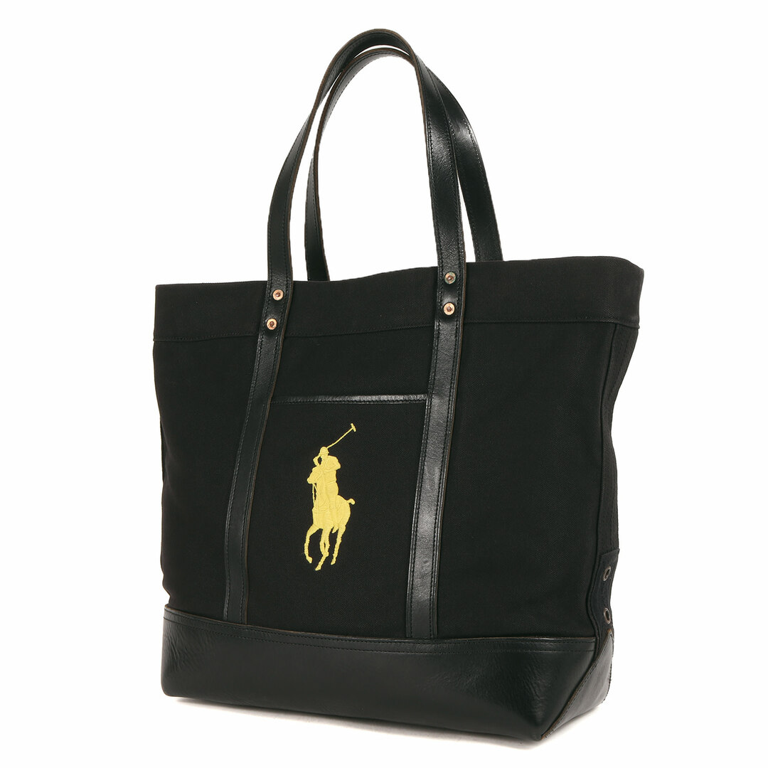 POLO RALPH LAUREN(ポロラルフローレン)の美品 POLO Ralph Lauren ポロ ラルフローレン ビッグポニー レザー コンビ キャンバス トートバッグ ブラック 黒 ブランド 鞄【メンズ】【中古】 メンズのバッグ(トートバッグ)の商品写真