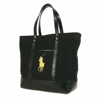 美品 POLO Ralph Lauren ポロ ラルフローレン ビッグポニー レザー コンビ キャンバス トートバッグ ブラック 黒 ブランド 鞄【メンズ】【中古】