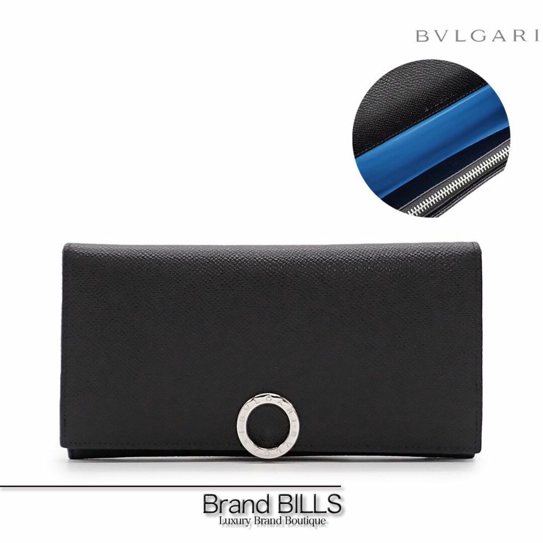 BVLGARI(ブルガリ)の未使用品 ブルガリ・ブルガリ 長財布 30412 ブラック ブルー シルバー金具 グレインカーフレザー ロゴクリップ メンズのファッション小物(長財布)の商品写真