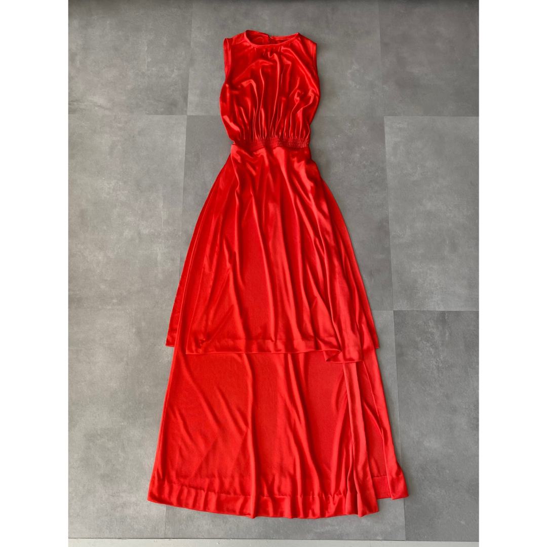 古着 アンティーク ビンテージ 70s 光沢 赤 チャイナドレス ワンピース レディースのワンピース(ロングワンピース/マキシワンピース)の商品写真