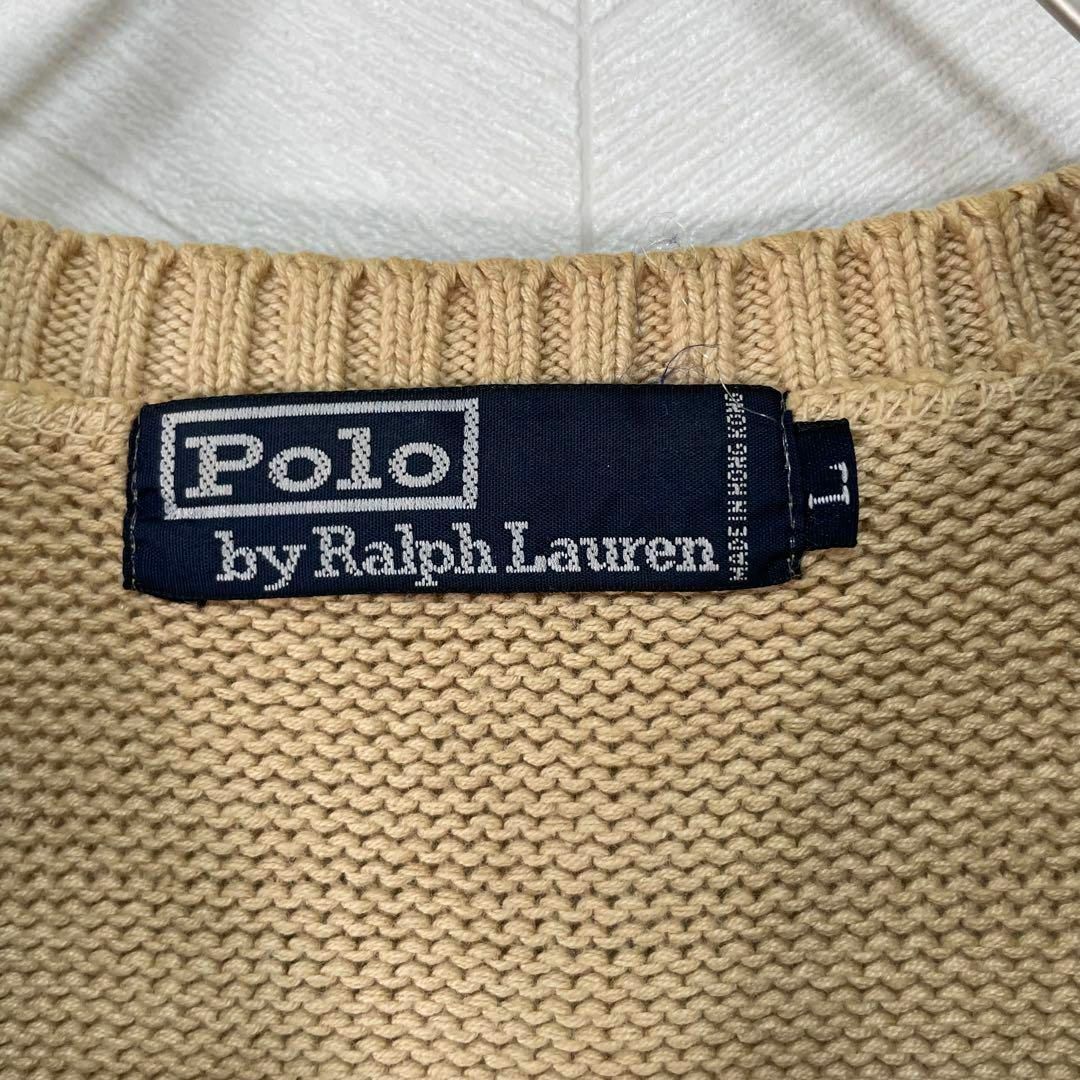 POLO RALPH LAUREN(ポロラルフローレン)の希少 90s ポロ ラルフローレン ニット ベスト ベージュ 刺繍ロゴ ポニー メンズのトップス(ベスト)の商品写真