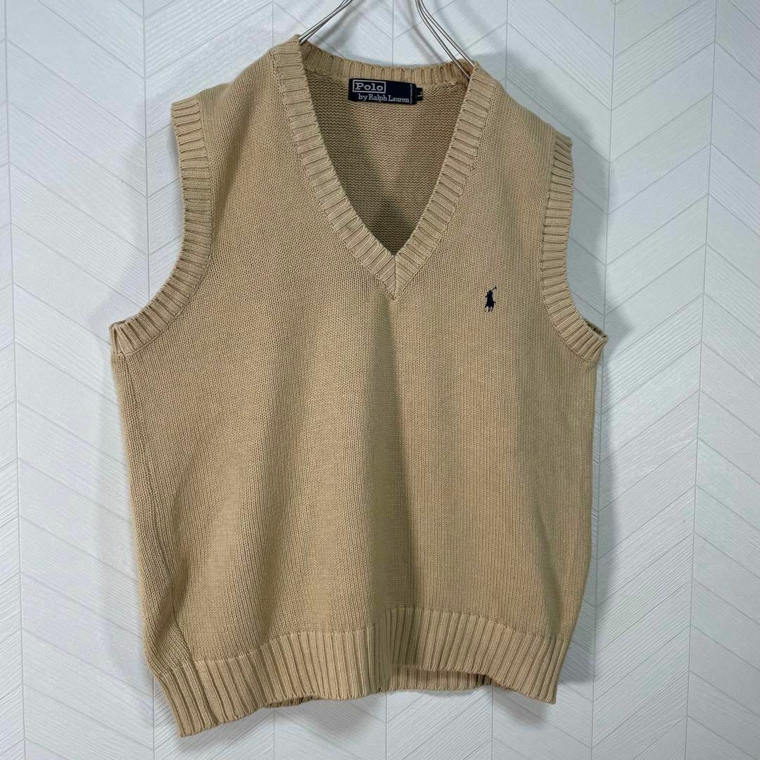 POLO RALPH LAUREN(ポロラルフローレン)の希少 90s ポロ ラルフローレン ニット ベスト ベージュ 刺繍ロゴ ポニー メンズのトップス(ベスト)の商品写真