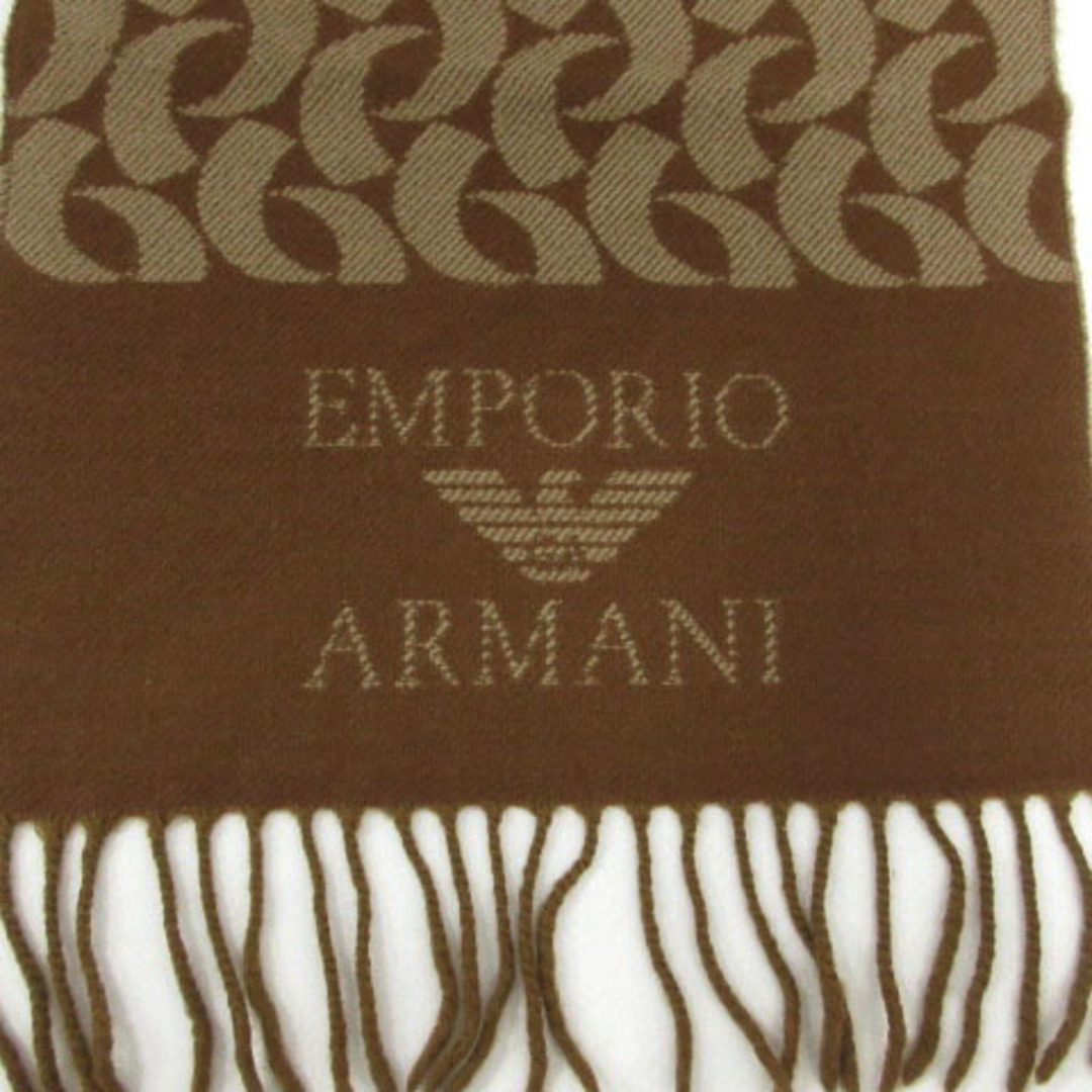 Emporio Armani(エンポリオアルマーニ)のEMPORIO ARMANI マフラー フリンジ ロゴ ウール イタリア製 茶 メンズのファッション小物(マフラー)の商品写真