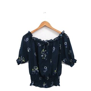 moussy - マウジー moussy ブラウス シャツ 五分袖 リボン 花柄 ネイビー 紺