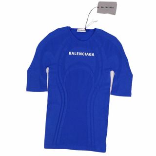 バレンシアガ(Balenciaga)の極美品 バレンシアガ BALENCIAGA Tシャツ カットソー ロゴ ジャージー トップス レディース イタリア製 36(S相当) ブルー(Tシャツ(半袖/袖なし))